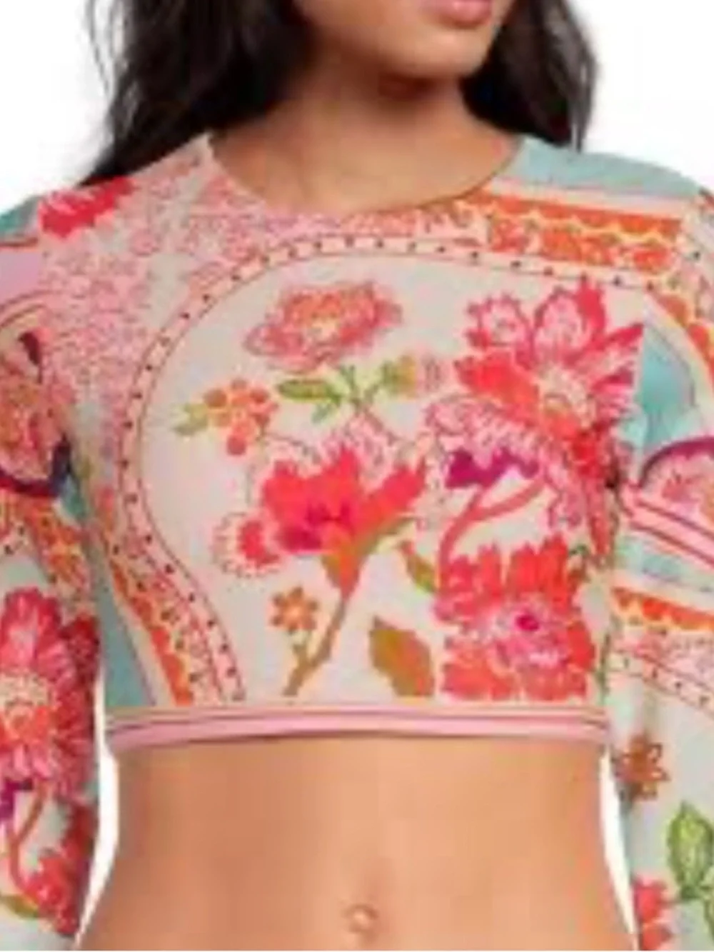 Maaji Spectacle Floral Groove Long Sleeve Crop Swim Top NWT